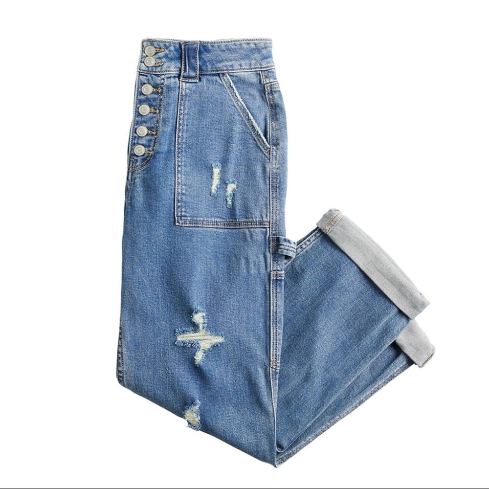 NWT SO Exposed Button Utility Denim Jeans Blue Juniors Size 5 / 27W - Picture 3 of 3